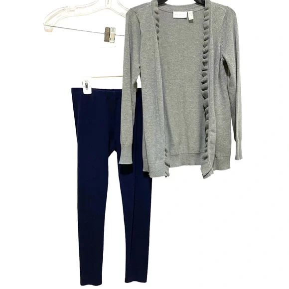 THE CHILDREN’S PLACE Cardigan Sweater Leggings Pants Set Size 10 Gray Navy Blue - Picture 4 of 16
